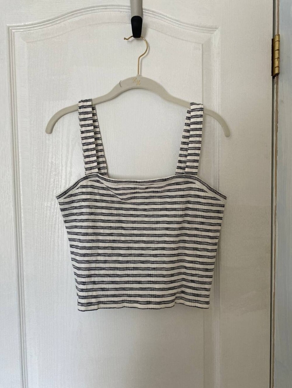 American Eagle Black and White Striped Square Neck Cropped Cotton Tank Top XL